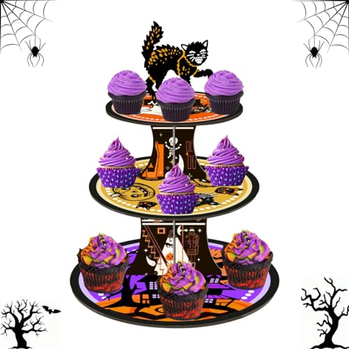 Tomicy Halloween Cupcake Ständer Dekoration 3 Etagen Halloween Cupcake Halter Pappe Halloween Kürbis Cupcake Halloween Dessert Stand Turm für Halloween Geist Cupcake Topper von Tomicy