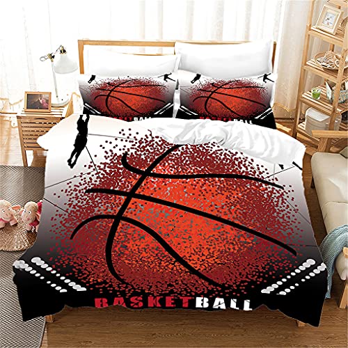 Tomifine Basketball Bettwäsche Set Jungs Kinder Sport Stil Bettbezug Set 135x200 cm Basketball Muster Betten Set mit Reißverschluss Sanft Mikrofaser (135x200 cm + 50x75cm,f) von Tomifine