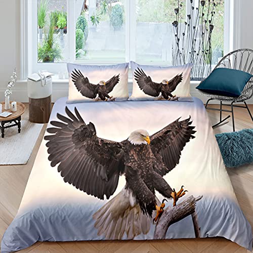 Tomifine Bettwäsche 135x200 cm Adler Bettwäsche Set für Kinder, Mikrofaser 1 Bettbezüge mit Reißverschluss + 2 Kissenbezug (135x200 cm/80x80cm*2,Adler 7) von Tomifine