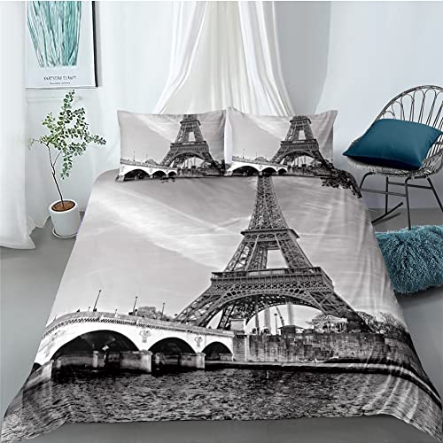 Tomifine Bettwäsche Set Eiffelturm 135x200cm Gedruckt Bettbezug Paris Romance Paris Betten Set Frankreich Style 1 Bettbezug + 2 Kissenbezug, 100% Mikrofaser von Tomifine