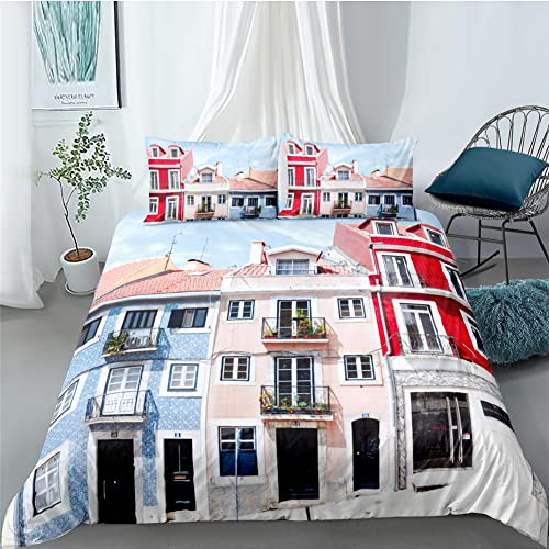 Tomifine Bettwäsche Set Eiffelturm 135x200cm Gedruckt Bettbezug Paris Romance Paris Betten Set Frankreich Style 1 Bettbezug + 2 Kissenbezug, 100% Mikrofaser von Tomifine