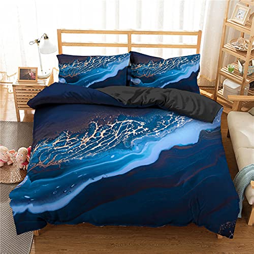 Tomifine Bettwäsche-Sets Marmor Weich Microfaser Bettbezüge mit Reißverschluss und Kissenbezüge (135x200 cm+80x80cmx1,Blau) von Tomifine