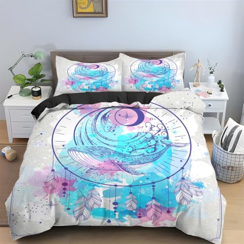 Tomifine Bettwäsche Traumfänger-Motiv Mädchen-Kinder-Bettwäsche-Set Dreamcatcher Federn mit Reißverschluss Mikrofaser (135x200cm+80x80cmx2,Blau) von Tomifine