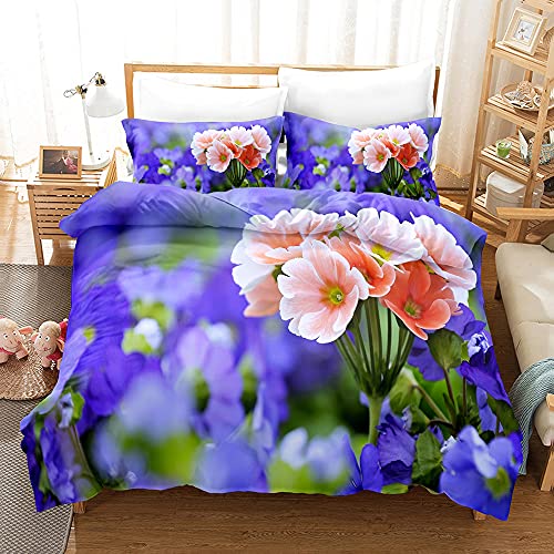 Tomifine Blumen Bettwäsche Romantisch Blümchen Bettwaesche Damen Mädchen Bettwäsche Set mit 2 Kissenbezug (220x240 + 2x50x75 cm,Violett) von Tomifine