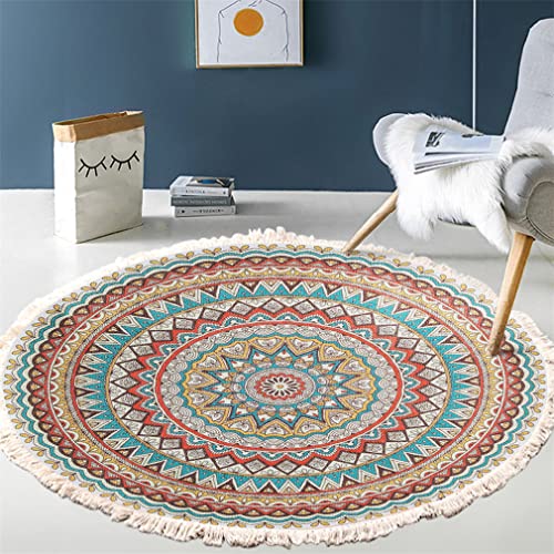 Tomifine Bohemian Teppich Rund Mandala Teppich Mandala Home Teppich Wohnzimmer Ethno Muster Modern Handgefertigt Baumwolle Polyester Teppich (150cm,Grün) von Tomifine