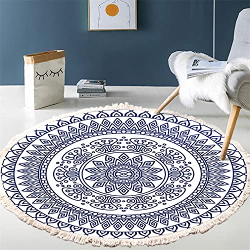 Tomifine Bohemian Teppich Rund Mandala Teppich Mandala Home Teppich Wohnzimmer Ethno Muster Modern Handgefertigt Baumwolle Polyester Teppich (60cm,Blau 1) von Tomifine