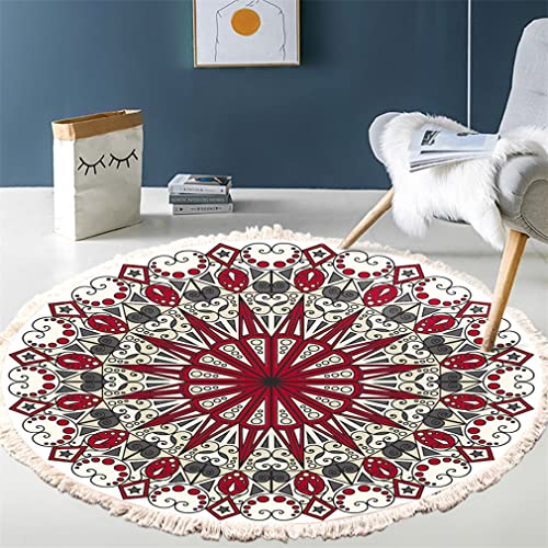 Tomifine Bohemian Teppich Rund Mandala Teppich Mandala Home Teppich Wohnzimmer Ethno Muster Modern Handgefertigt Baumwolle Polyester Teppich (60cm,Rot) von Tomifine