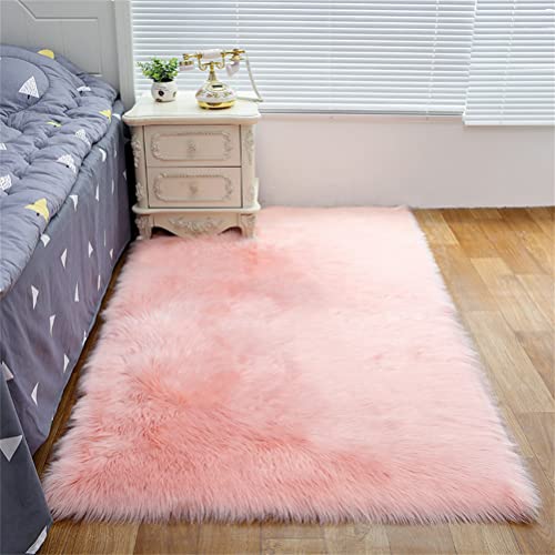 Tomifine Faux Lammfell Schaffell Teppich Super Weich Kunstfell Teppiche Dicker Flauschig Teppich Bettvorleger Sofa Matte (120x180 cm,Rosa c) von Tomifine
