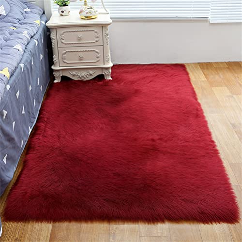 Tomifine Faux Lammfell Schaffell Teppich Super Weich Kunstfell Teppiche Dicker Flauschig Teppich Bettvorleger Sofa Matte (60x90 cm,Rot b) von Tomifine
