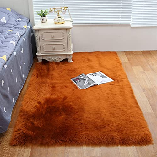Tomifine Faux Lammfell Schaffell Teppich Super Weich Kunstfell Teppiche Dicker Flauschig Teppich Bettvorleger Sofa Matte (80x160 cm,Braun d) von Tomifine