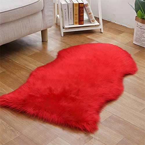 Tomifine Faux Lammfell Teppich, Kunstfell Dekofell Teppich Flauschiger Schaffell Bettvorleger für Schlafzimmer Bett oder Wohnzimmer Sofa Matte (60x90 cm,Rot 2) von Tomifine