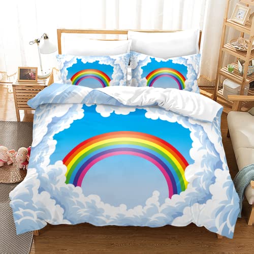 Tomifine Kinder Bettwäsche 135x200 cm Regenbogen Mädchen Bettwäsche Set Regenbogen Wolken Bettbezug mit Kissenbezug Mikrofaser (135x200 cm+80x80*2,Bunt c) von Tomifine