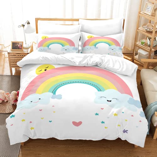 Tomifine Kinder Bettwäsche 135x200 cm Regenbogen Mädchen Bettwäsche Set Regenbogen Wolken Bettbezug mit Kissenbezug Mikrofaser (135x200 cm+80x80*2,Bunt g) von Tomifine