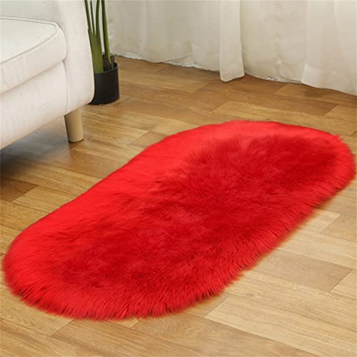 Tomifine Kunstfell Fell-Teppich, Lammfell Schaffell Teppich Flauschiger Schaffell Bettvorleger für Schlafzimmer Bett oder Wohnzimmer Sofa Deko Waschbar (40 x 60 cm,Rot b) von Tomifine