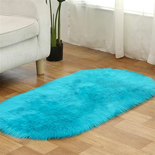 Tomifine Kunstfell Fell-Teppich, Lammfell Schaffell Teppich Flauschiger Schaffell Bettvorleger für Schlafzimmer Bett oder Wohnzimmer Sofa Deko Waschbar (60 x 150 cm,Blau b) von Tomifine