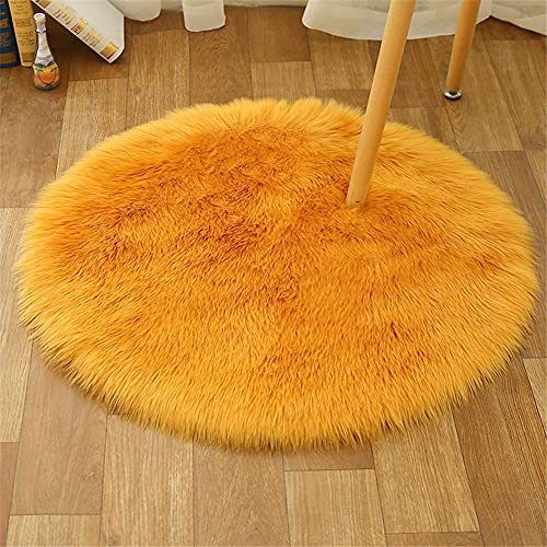 Tomifine Lammfell Schaffell Teppich, Shaggy Bereich Teppiche Longhair Kunstfell Dekofell für Wohnzimmer Schlafzimmer Kinderzimmer Teppich (Rund 120 cm,Gelb b) von Tomifine