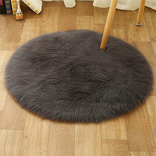 Tomifine Lammfell Schaffell Teppich, Shaggy Bereich Teppiche Longhair Kunstfell Dekofell für Wohnzimmer Schlafzimmer Kinderzimmer Teppich (Rund 45 cm,Dunkelgrau) von Tomifine