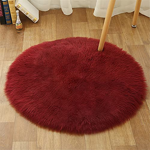 Tomifine Lammfell Schaffell Teppich, Shaggy Bereich Teppiche Longhair Kunstfell Dekofell für Wohnzimmer Schlafzimmer Kinderzimmer Teppich (Rund 45 cm,Rot c) von Tomifine