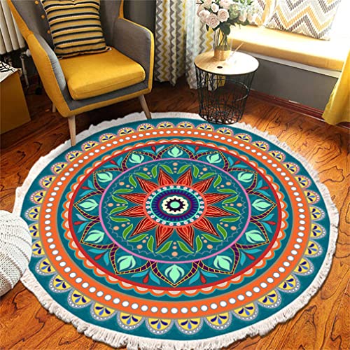 Tomifine Mandala Rund Teppich Quasten, Böhmen Handgewebte Baumwolle Teppiche für Schlafzimmer Wohnzimmer Hausdekor (100 cm,Gelb Grün) von Tomifine