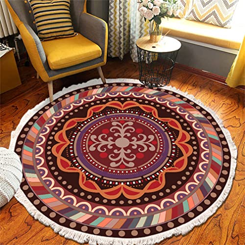 Tomifine Mandala Rund Teppich Quasten, Böhmen Handgewebte Baumwolle Teppiche für Schlafzimmer Wohnzimmer Hausdekor (120 cm,Braun Orange) von Tomifine