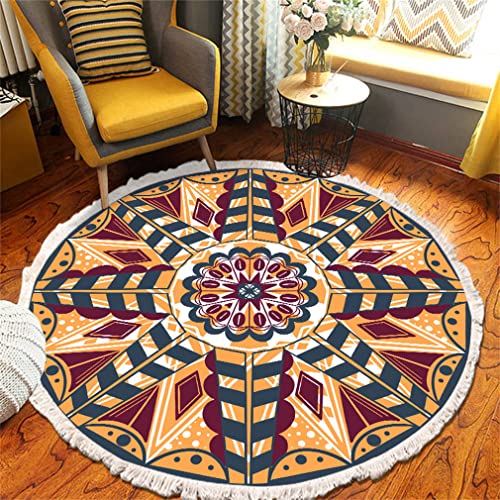 Tomifine Mandala Rund Teppich Quasten, Böhmen Handgewebte Baumwolle Teppiche für Schlafzimmer Wohnzimmer Hausdekor (150 cm,Gelb Violett) von Tomifine