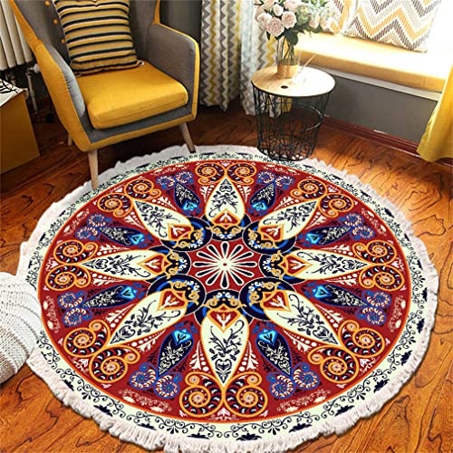 Tomifine Mandala Rund Teppich Quasten, Böhmen Handgewebte Baumwolle Teppiche für Schlafzimmer Wohnzimmer Hausdekor (200 cm,Orange Blau) von Tomifine