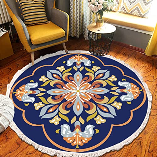 Tomifine Mandala Rund Teppich Quasten, Böhmen Handgewebte Baumwolle Teppiche für Schlafzimmer Wohnzimmer Hausdekor (60 cm,Grau Blau) von Tomifine