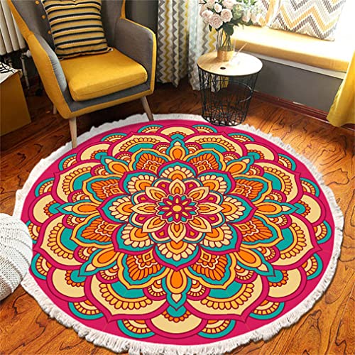 Tomifine Mandala Rund Teppich Quasten, Böhmen Handgewebte Baumwolle Teppiche für Schlafzimmer Wohnzimmer Hausdekor (60 cm,Orange Grün) von Tomifine