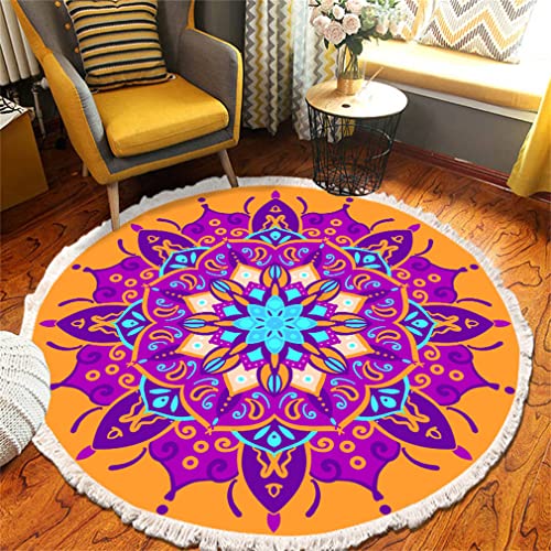 Tomifine Mandala Rund Teppich Quasten, Böhmen Handgewebte Baumwolle Teppiche für Schlafzimmer Wohnzimmer Hausdekor (60 cm,Violett Blau) von Tomifine