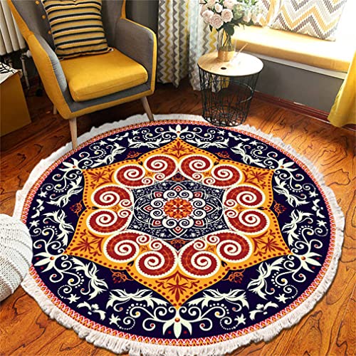 Tomifine Mandala Rund Teppich Quasten, Böhmen Handgewebte Baumwolle Teppiche für Schlafzimmer Wohnzimmer Hausdekor (90 cm,Orange Gelb) von Tomifine