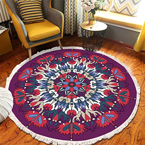 Tomifine Mandala Rund Teppich Quasten, Böhmen Handgewebte Baumwolle Teppiche für Schlafzimmer Wohnzimmer Hausdekor (90 cm,Rot Rosa) von Tomifine