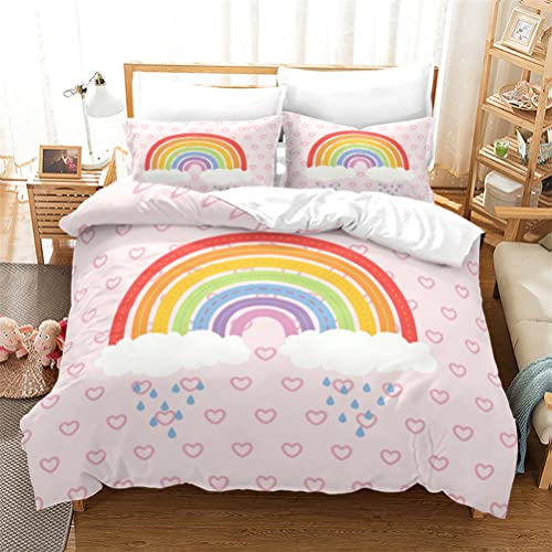 Tomifine Regenbogen Bettwäsche 135x200 cm Mikrofaser Bettwäsche-Set Kinder Mädchen Bettbezug mit Reißverschlus und Kissenbezug (135x200 cm+50x75*2,Bunt b) von Tomifine