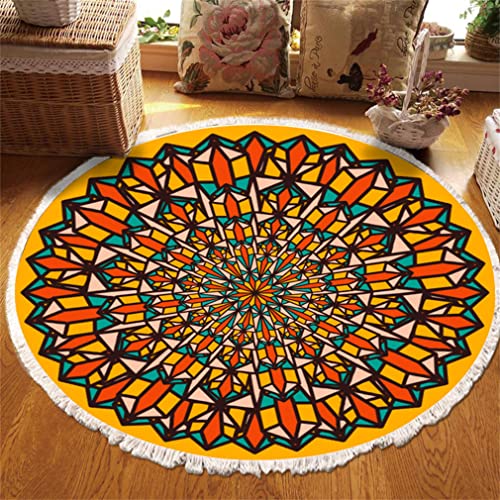 Tomifine Rund Teppich Mandala Böhmen, Handgewebte Teppiche Blumen Teppich Baumwolle Polyester mit Quasten Waschbar für Wohnzimmer Schlafzimmer Küche (120 cm,Gelb b) von Tomifine