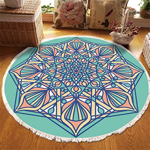 Tomifine Rund Teppich Mandala Böhmen, Handgewebte Teppiche Blumen Teppich Baumwolle Polyester mit Quasten Waschbar für Wohnzimmer Schlafzimmer Küche (60 cm,Blau) von Tomifine