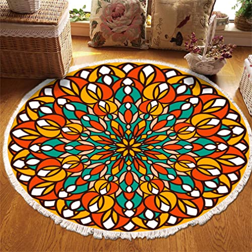 Tomifine Rund Teppich Mandala Böhmen, Handgewebte Teppiche Blumen Teppich Baumwolle Polyester mit Quasten Waschbar für Wohnzimmer Schlafzimmer Küche (60 cm,Orange e) von Tomifine