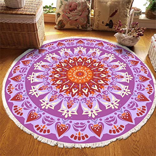 Tomifine Rund Teppich Mandala Böhmen, Handgewebte Teppiche Blumen Teppich Baumwolle Polyester mit Quasten Waschbar für Wohnzimmer Schlafzimmer Küche (90 cm,Rot) von Tomifine