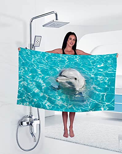 Tomifine Strandtuch Mikrofaser Badetuch Bedrucktes Delfin und Unterwasserwelt Badetuch Weichheit Saugfähigkeit (100 x 200 cm,Delfin e) von Tomifine