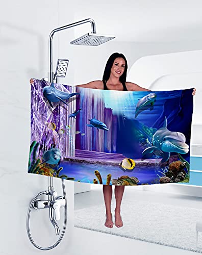 Tomifine Strandtücher Ozean Tier Strandtuch Microfaser Gross Strandhandtuch Erwachsene & Kinder Sommer Badetuch für Reise Strand Schwimmen (80 x 160 cm,Delfin d) von Tomifine