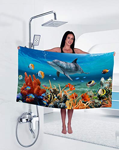 Tomifine Strandtücher Ozean Tier Strandtuch Microfaser Gross Strandhandtuch Erwachsene & Kinder Sommer Badetuch für Reise Strand Schwimmen (90 x 180 cm,Delfin a) von Tomifine