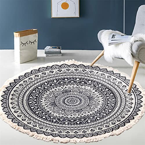 Tomifine Teppich Böhmisch Baumwolle Weich Teppiche Rund Blumen mit Quasten Waschbar Handgewebte Teppich für Wohnzimmer Schlafzimmer Kinderzimmer (100cm,Mandala 1) von Tomifine