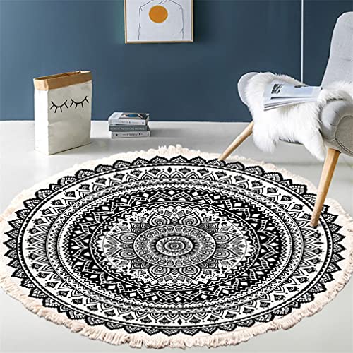 Tomifine Teppich Böhmisch Baumwolle Weich Teppiche Rund Blumen mit Quasten Waschbar Handgewebte Teppich für Wohnzimmer Schlafzimmer Kinderzimmer (150cm,Mandala 6) von Tomifine