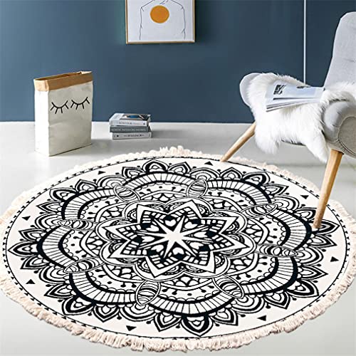 Tomifine Teppich Böhmisch Baumwolle Weich Teppiche Rund Blumen mit Quasten Waschbar Handgewebte Teppich für Wohnzimmer Schlafzimmer Kinderzimmer (60cm,Mandala 2) von Tomifine