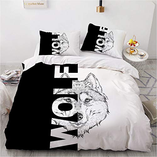 Tomifine Wolf Thema Bettwäsche Set Tier Print Bettbezug Wolf Mikrofaser Bettbezüge mit Reißverschluss und 2 Kissenbezug (155x220 cm 80x80cm,Wolf 7) von Tomifine