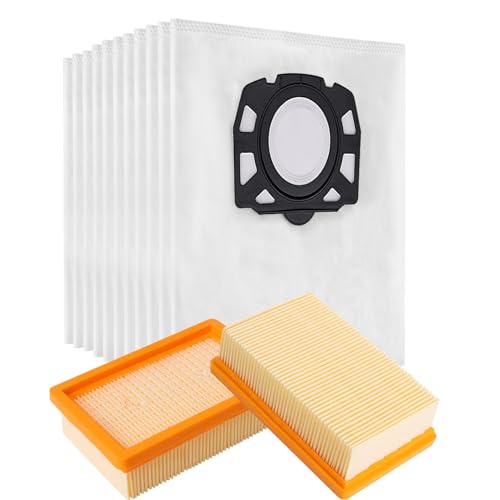 10 Kärcher Staubsaugerbeutel mit 2 Filter Ersatz für Kärcher WD4 WD5 WD6 WD5P WD6P MV4 MV5 MV6, Filterset KFI 4410 Filter (2.863-005.0) und KFI 487 Beutel (2.863-006.0) von Tomkity