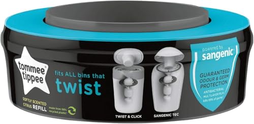 Tommee Tippee Twist and Click Windelentsorgungssystem - Windelsack - 1 Stück - Schwarz - Zitrus - 5 kg - Biologisch Abbaubar von Tommee Tippee