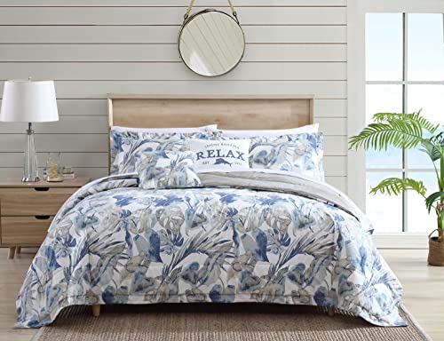 Tommy Bahama - King-Size-Bettbezug-Set, Wendebettwäsche aus Baumwolle mit passenden Kissenbezügen und Bettrock, für alle Jahreszeiten (Raw Coast Blue, King-Size-Bett) von Tommy Bahama