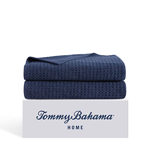 Tommy Bahama Badetuch-Set, sehr saugfähige Baumwolle, Badezimmer-Dekor, fusselarm und farbbeständig, 2-teilig, Nordpazifik, Dunkelblau von Tommy Bahama
