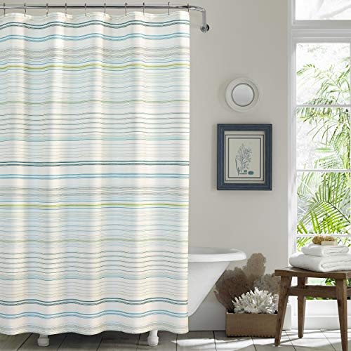Tommy Bahama - Duschvorhang aus Stoff, stilvolle gestreifte Badezimmerdekoration, Hakenlöcher Oben (La Scala Breezer Green, 183 x 183 cm) von Tommy Bahama