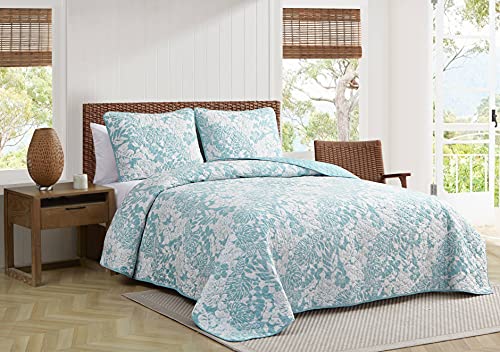 Tommy Bahama - Queen-Size-Bettwäsche-Set, wendbare Baumwoll-Bettwäsche mit passenden Kissenbezügen, Ganzjahresdekoration (Laguna Beach Aqua, Queensize) von Tommy Bahama