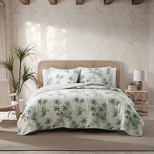 Tommy Bahama - Serenity Palm Collection – Steppdecke – 100% Baumwolle, weich und atmungsaktiv für alle Jahreszeiten, vorgewaschen für zusätzlichen Komfort, Queensize-Bett, Blau von Tommy Bahama